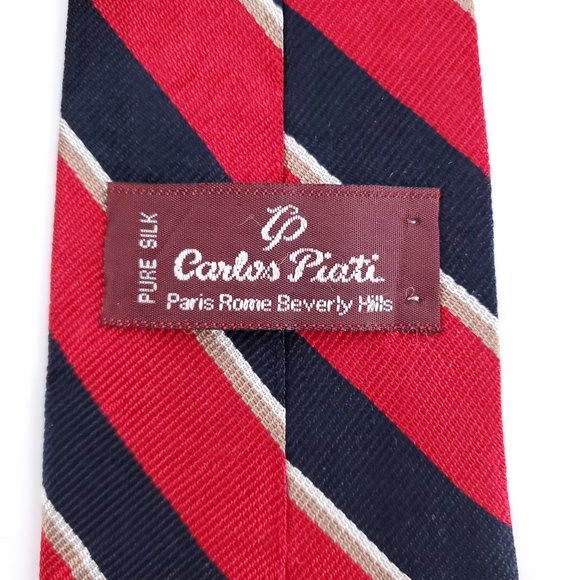 Carlos Piati Men 100% Silk Tie Striped Red Black Size 58x4 - NWOT - made in USA - Picture 4 of 7